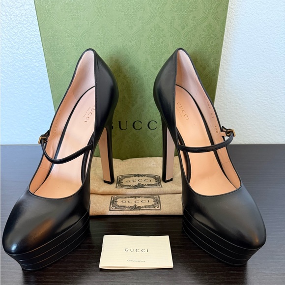 WOMEN'S GUCCI ANGEL HIGH HEEL PUMP IN BLACK LEATHER SIZE 11 US/41 EU $1,100 - Picture 1 of 7